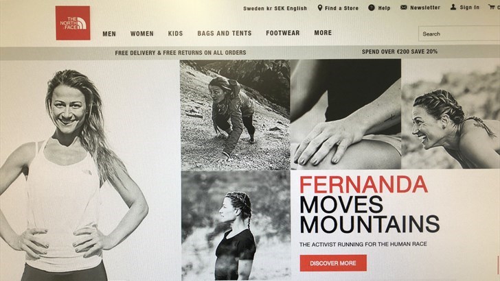 MER JEVNHET: Slik ser likestillingskampanjen «Move Mountains» ut på The North Faces hjemmeside.