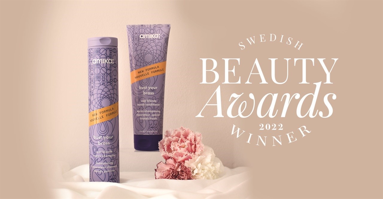 Bust your brass cool blonde repair shampoo og conditioner kan smykke seg som prisvinner i Swedish Beauty Awards 2022.